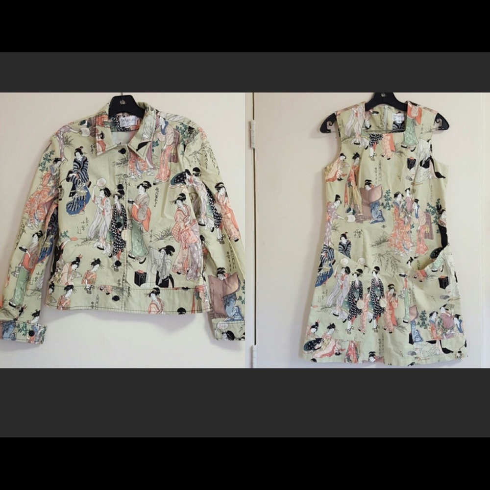 Vintage Green and Yellow Notched Collar Long Sleeve Dress